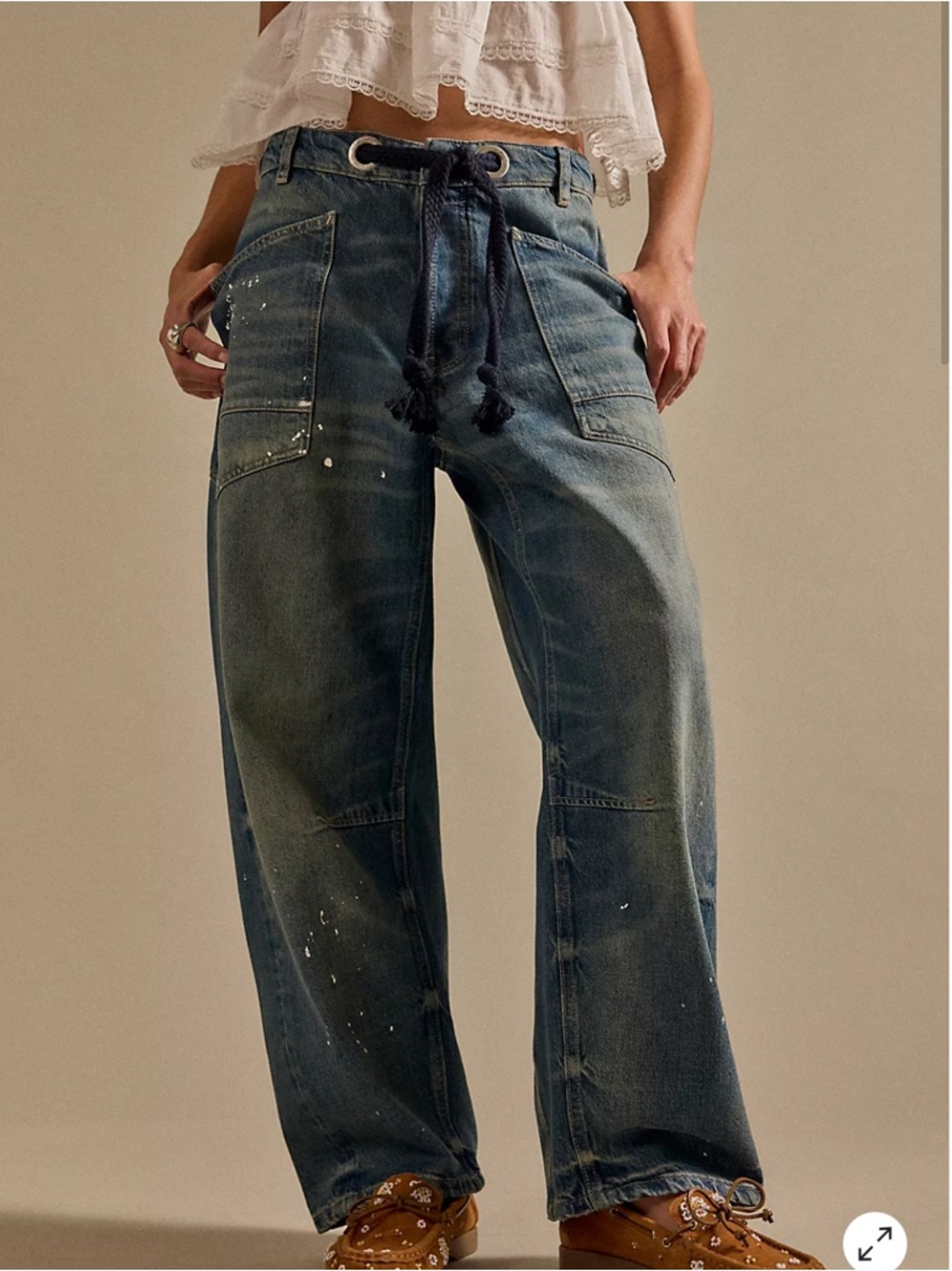 FREE PEOPLE We The Free Distressed pull on Moxie barrel jeans